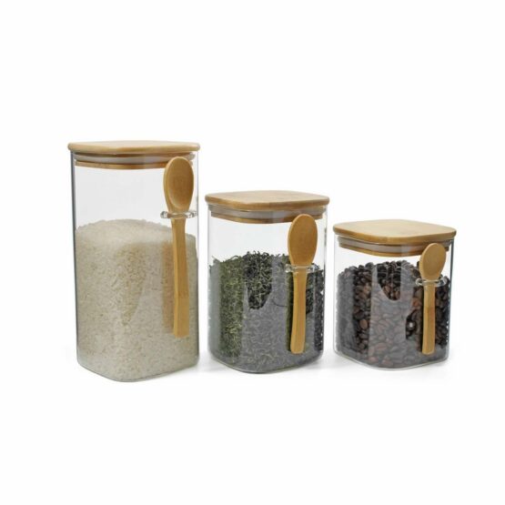 Maxxo Set sklenených dóz Bamboo s lyžičkou