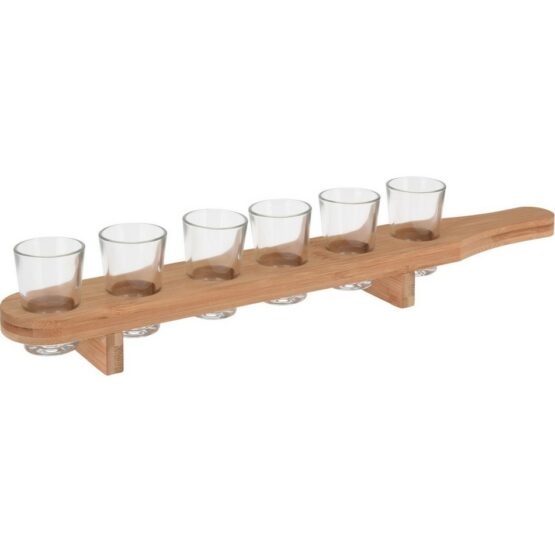 Set 6 štamperlíkov na bambusovej tácke