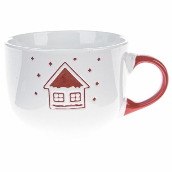 Vianočný keramický hrnček Snowy cottage biela