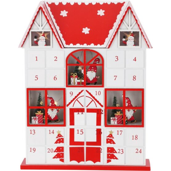 Adventný kalendár s LED svetielkami Santa´s house červená
