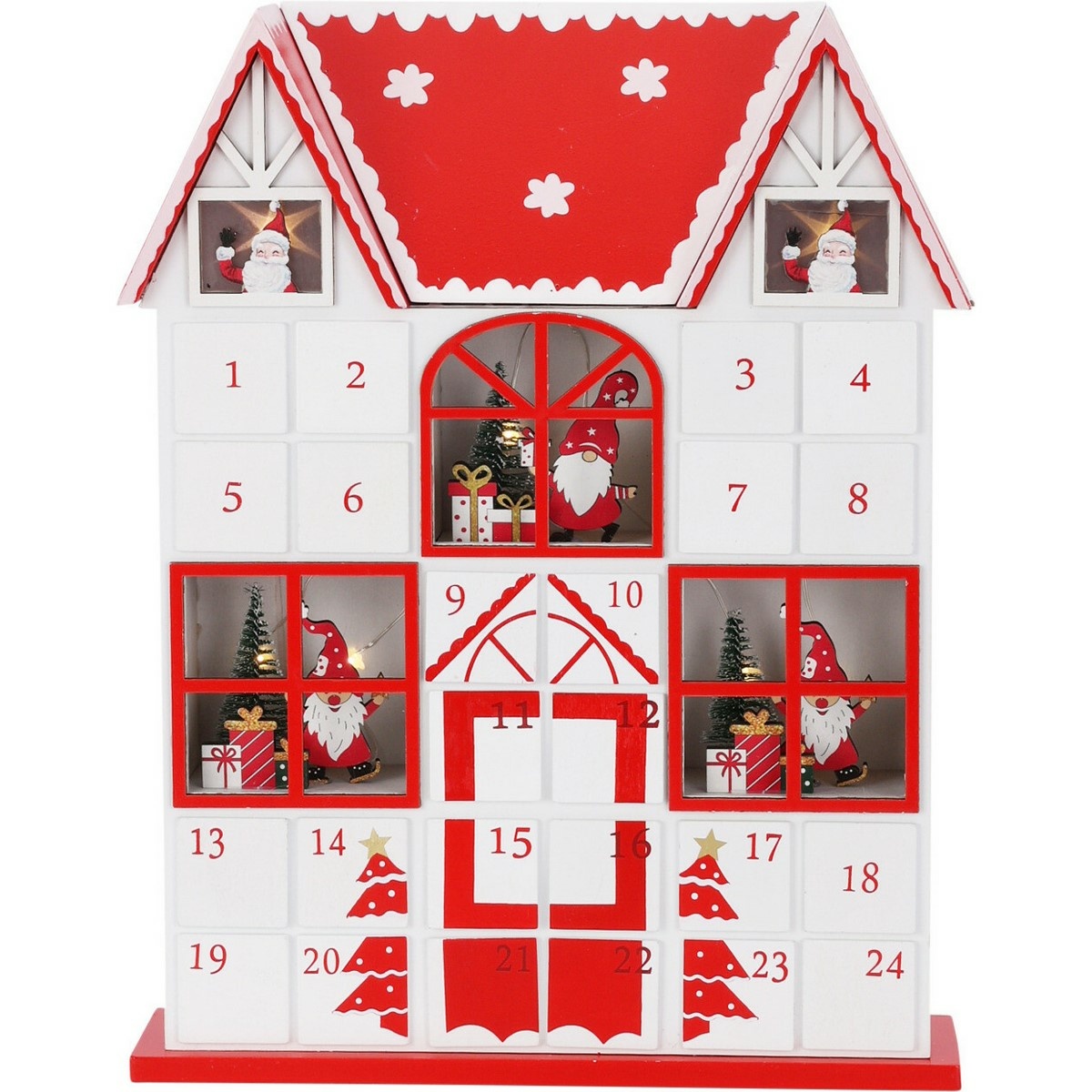 Adventný kalendár s LED svetielkami Santa´s house červená