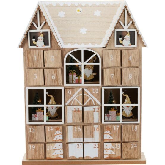 Adventný kalendár s LED svetielkami Santa´s house hnedá