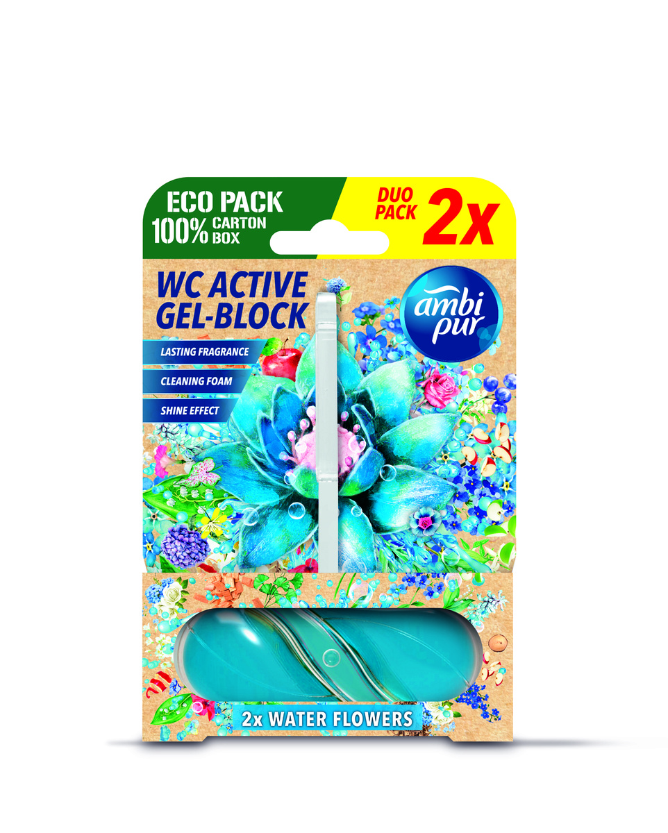 Ambipur WC Active gél-blok vodné kvety 2x 45 g