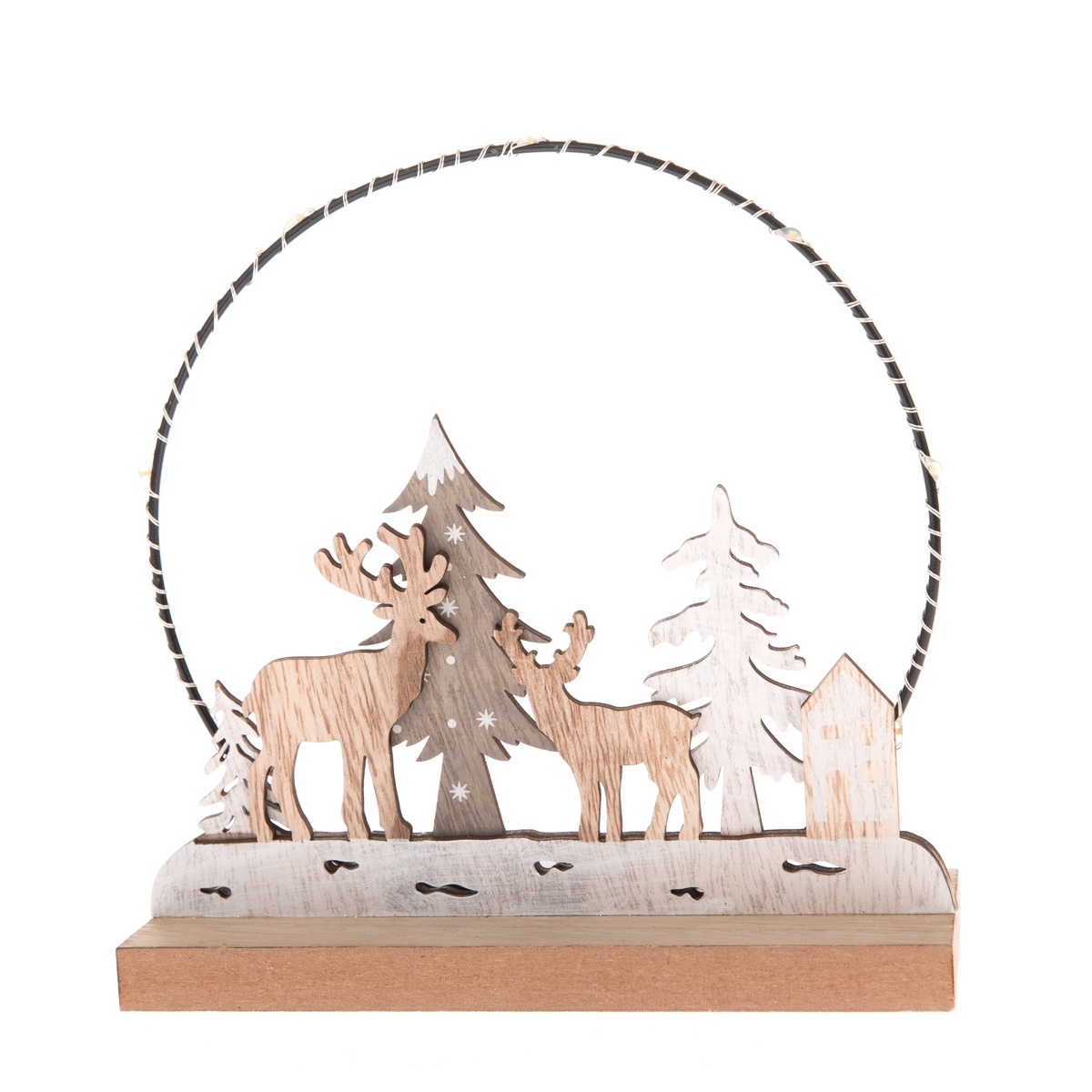 Drevená vianočná dekorácia s LED svetlom Deer forest