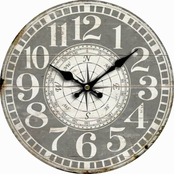 Drevené nástenné hodiny Vintage compass