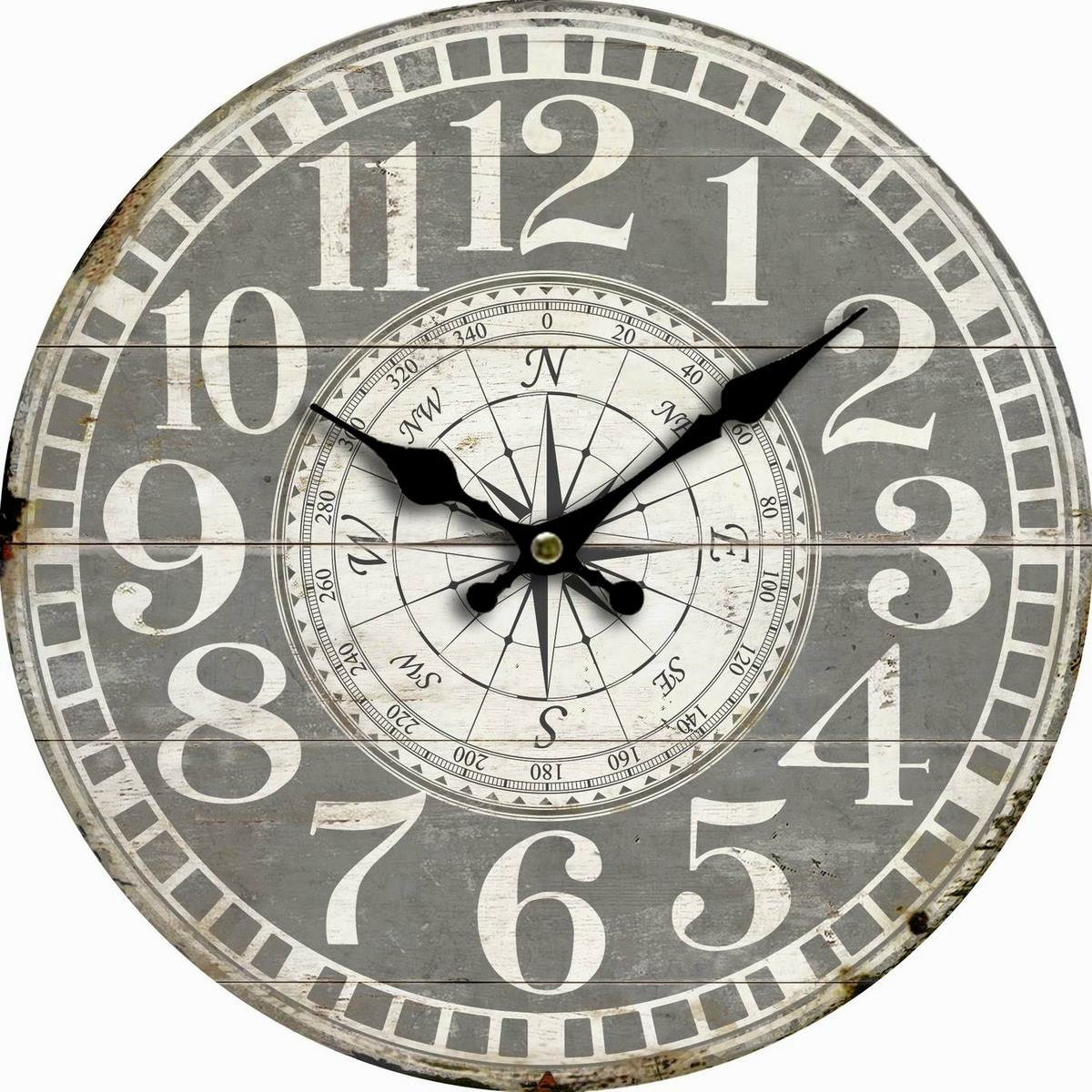 Drevené nástenné hodiny Vintage compass