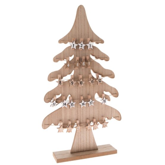 Drevený adventný kalendár Stromček hnedá