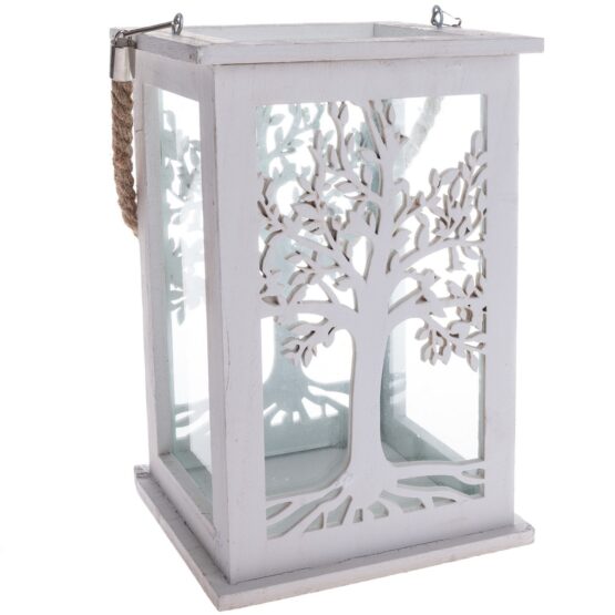 Drevený lampáš Tree biela
