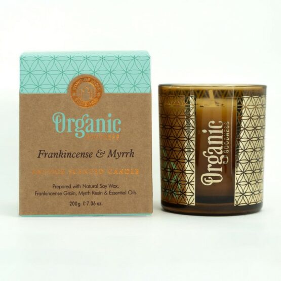 Organická vykurovacia sviečka Frankincense & Myrrh 200 g v skle so zlatou fóliou