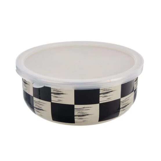 Miska smalt ŠACHOVNICA Lem+UH viečko pr. 19 cm