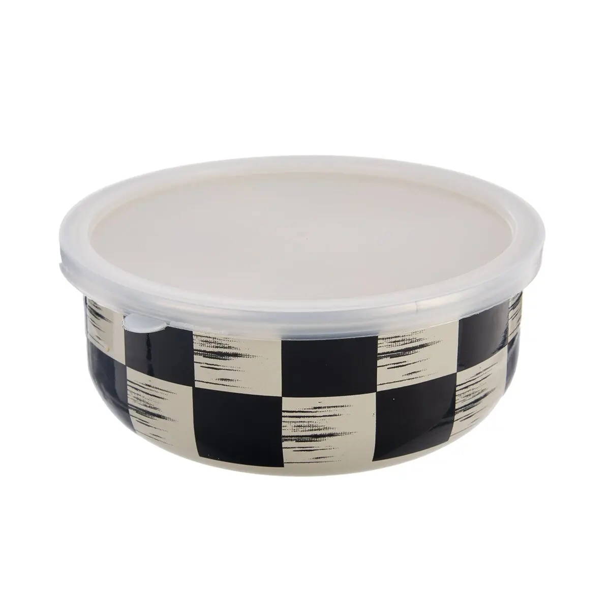 Miska smalt ŠACHOVNICA Lem+UH viečko pr. 19 cm