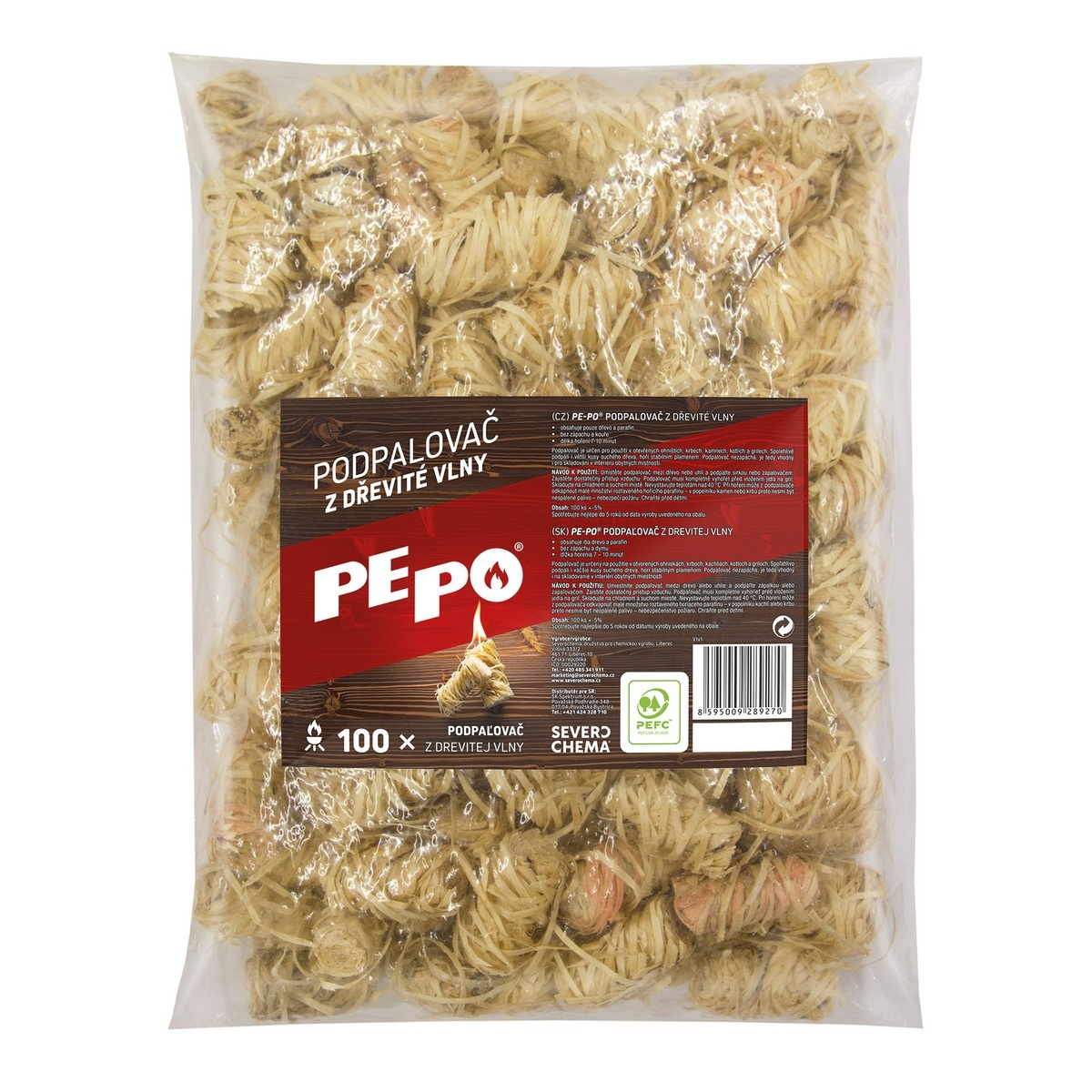 PE-PO Podpaľovač z drevitej vlny