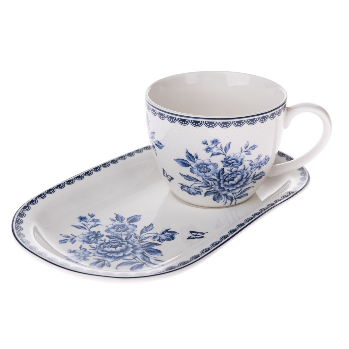 Porcelánový hrnček s podnosom Blue Rose