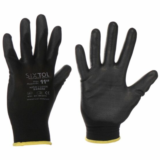 Sixtol Pracovné polyesterové rukavice GLOVE PE-PU 11 čierna