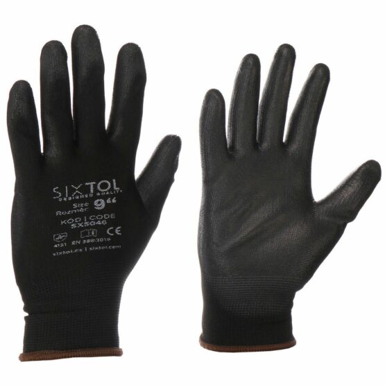 Sixtol Pracovné polyesterové rukavice GLOVE PE-PU 9 čierna