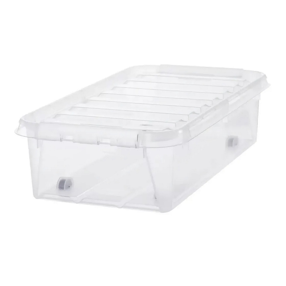 SmartStore Úložný box s bielymi klipmi a kolieskami Classic