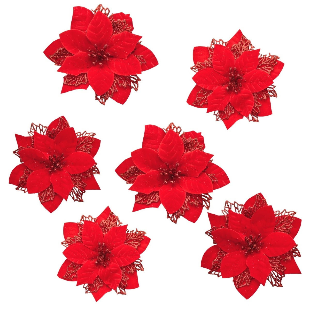 Vianočná dekorácia Poinsettia so štipcom červená