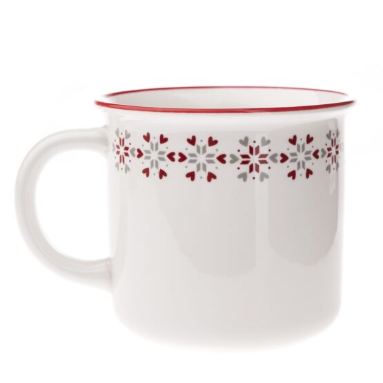 Vianočný porcelánový hrnček Heart flake biela