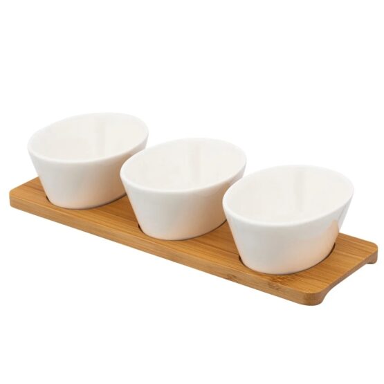 Altom Porcelánový set na dipy na bambusovom podnose Regular 150 ml