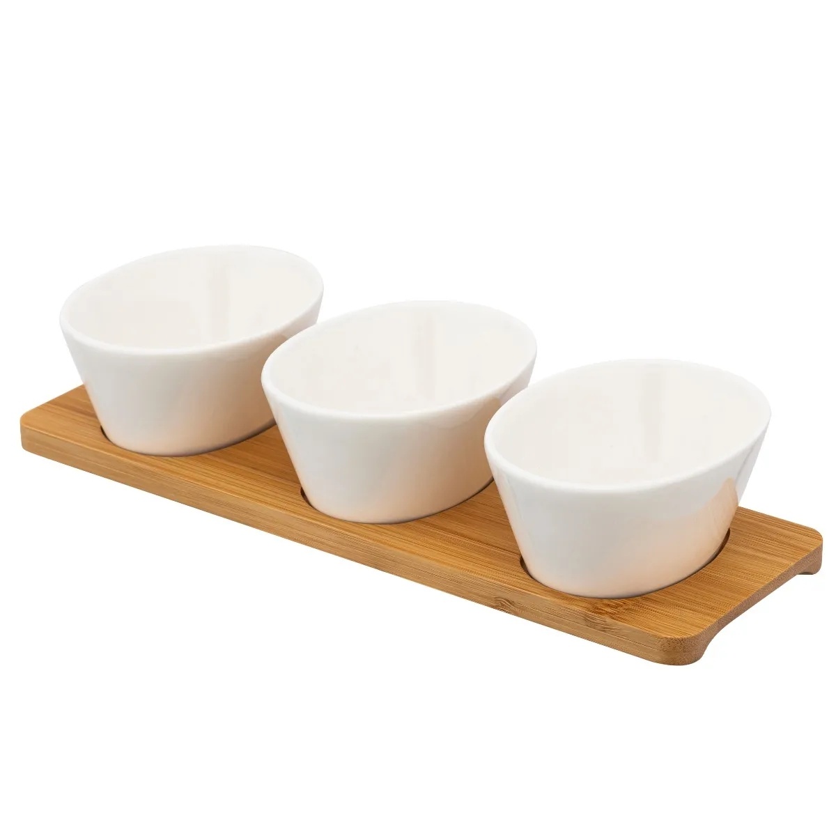 Altom Porcelánový set na dipy na bambusovom podnose Regular 150 ml