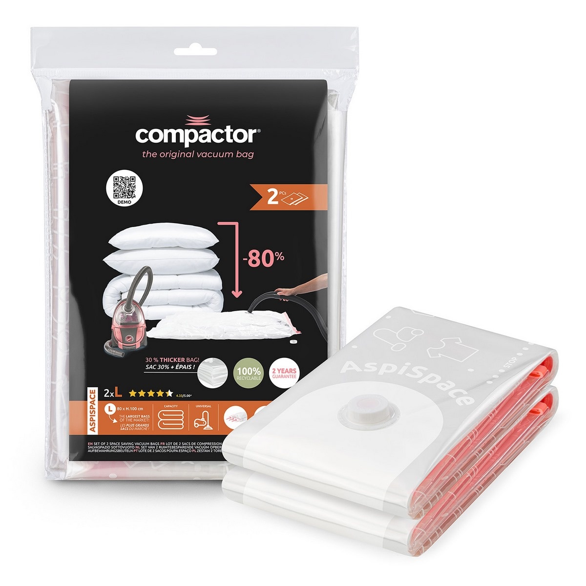 Compactor 2-dielna sada vákuových úložných vriec Bag Aspispace L