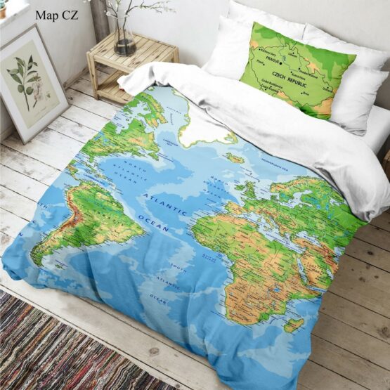Kvalitex Detské bavlnené obliečky Mapa sveta 3D