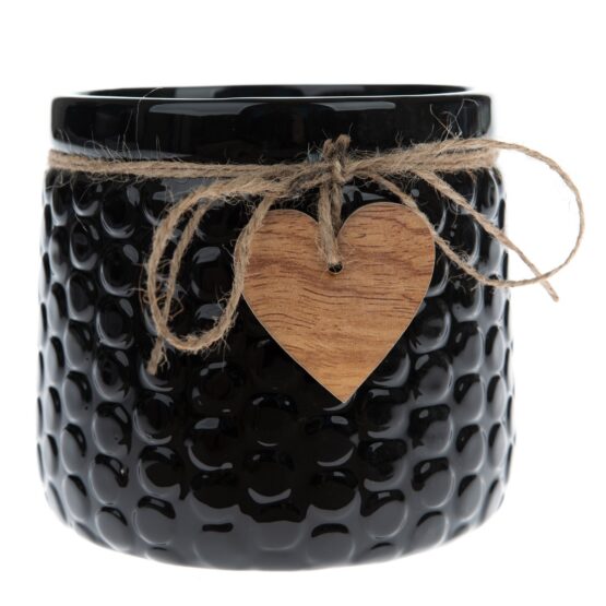 Keramický obal na kvetináč Wood heart čierna