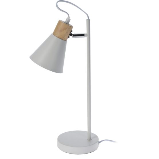 Kovová stolná lampa s dreveným podstavcom Solano biela