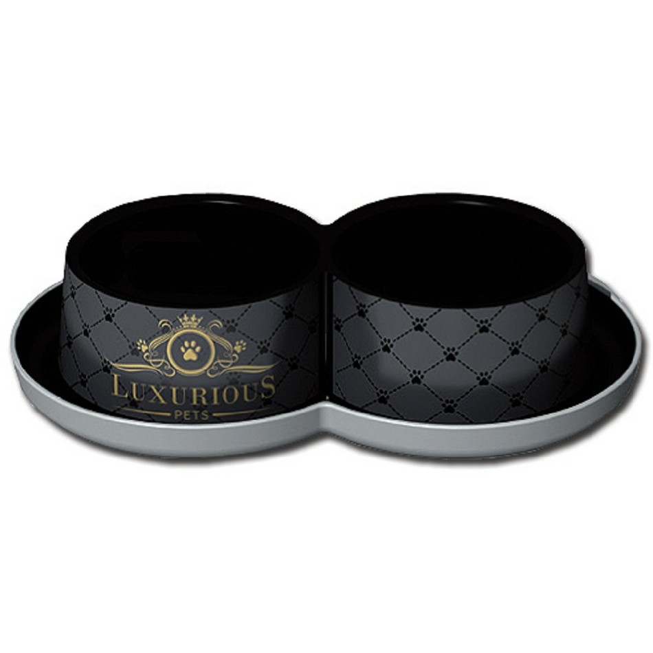 Moderna Dvojmiska pre mačky Trendy Luxurious čierna