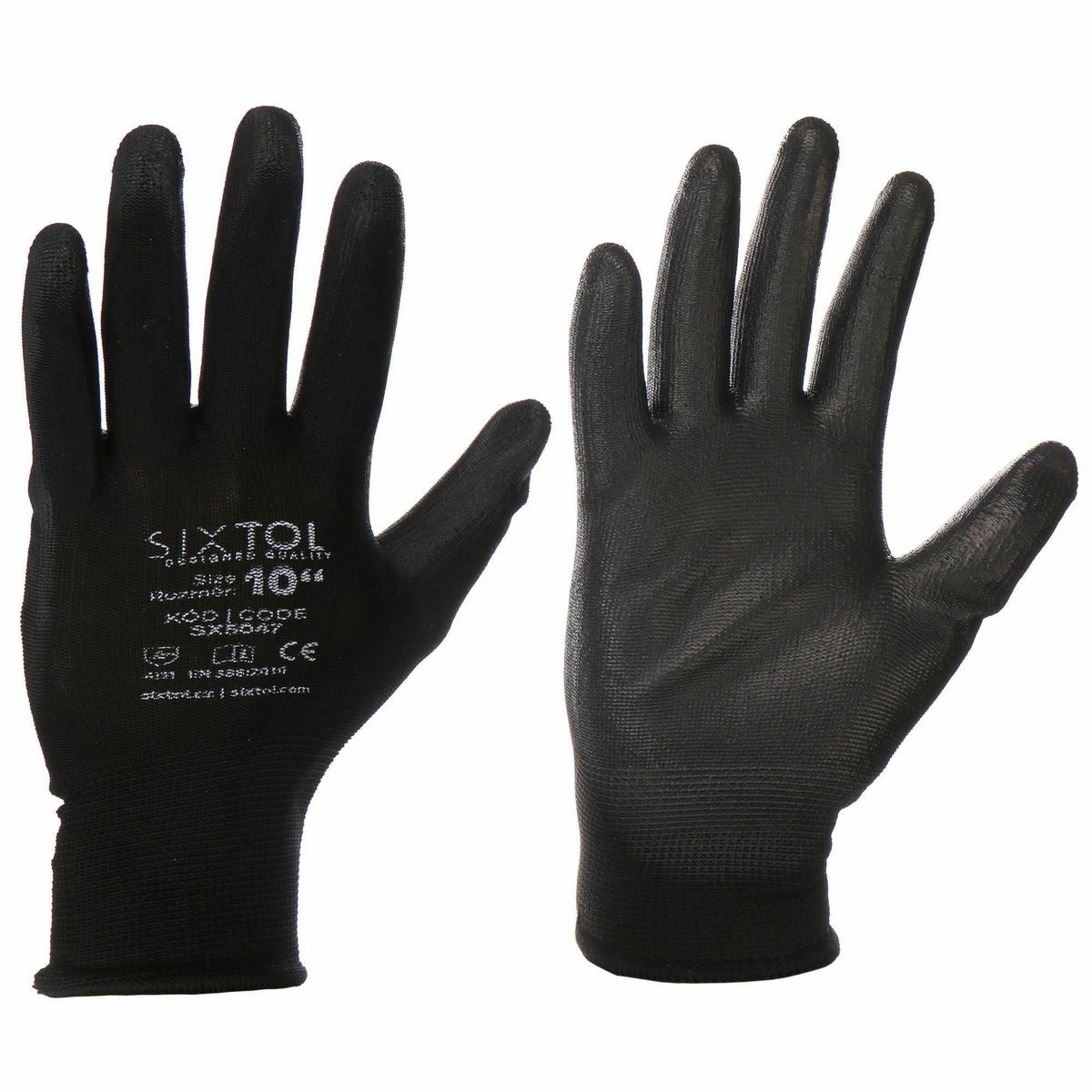 Sixtol Pracovné polyesterové rukavice GLOVE PE-PU 10 čierna