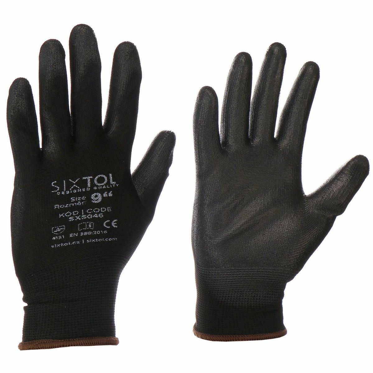 Sixtol Pracovné polyesterové rukavice GLOVE PE-PU 9 čierna