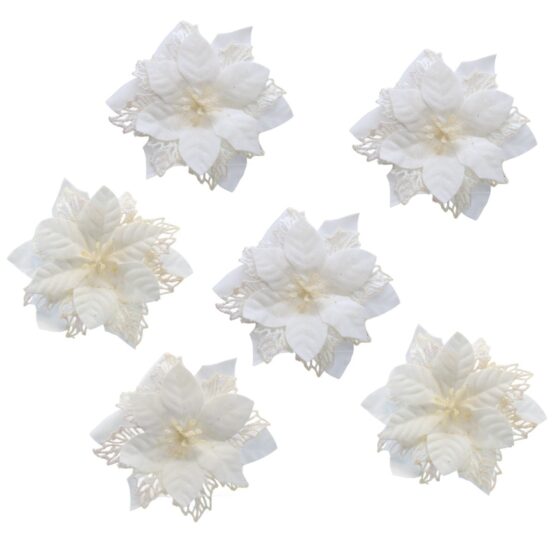 Vianočná dekorácia Poinsettia so štipcom biela
