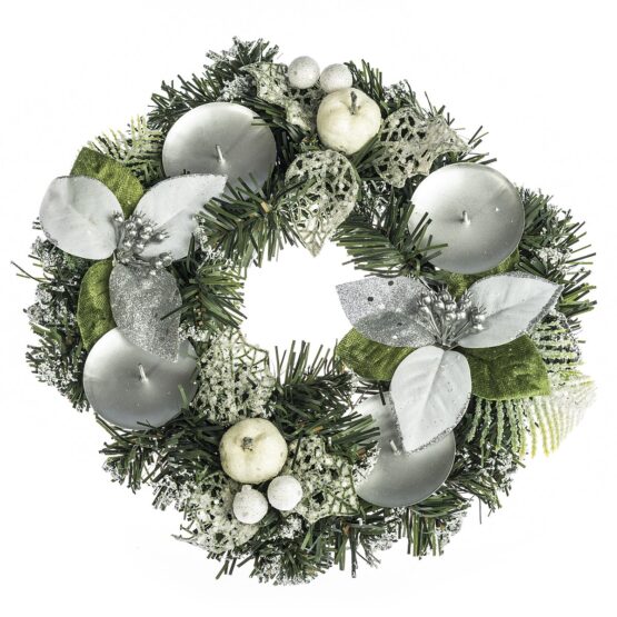 HTH Ozdobený adventný veniec pr. 25 cm strieborná