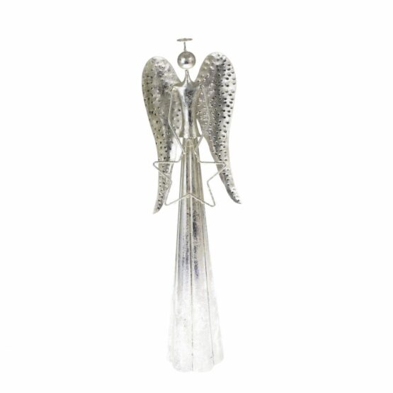 Vianočná kovová LED dekorácia Angel with star​ strieborná