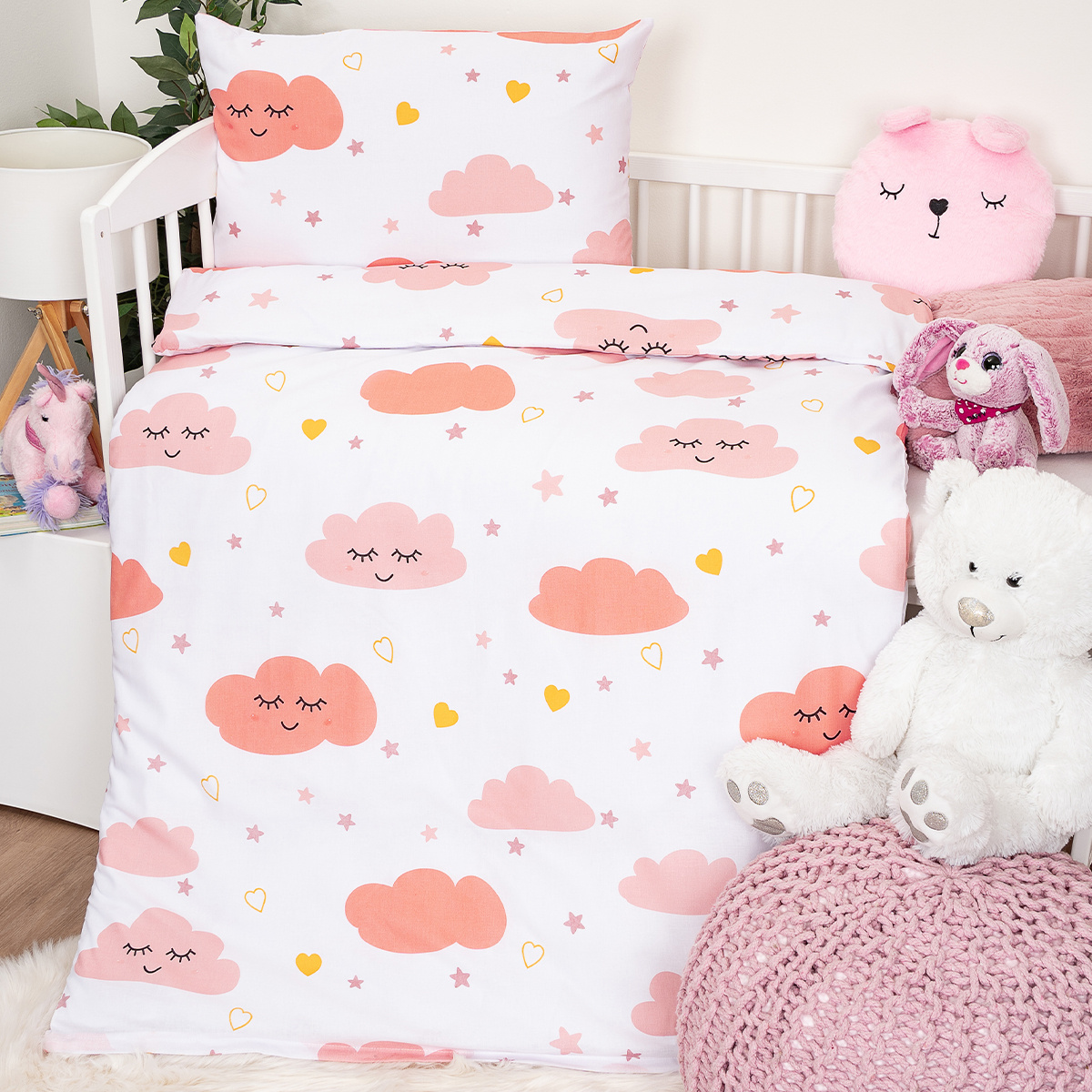 4Home Detské bavlnené obliečky do postieľky Pink Clouds 4Home Detské bavlnené obliečky do postieľky Pink Clouds