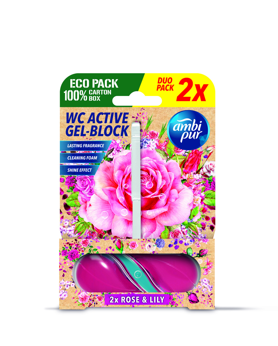 Ambipur WC Active gél-blok ruža & ľalia 2x 45 g Ambipur WC Active gél-blok ruža & ľalia 2x 45 g