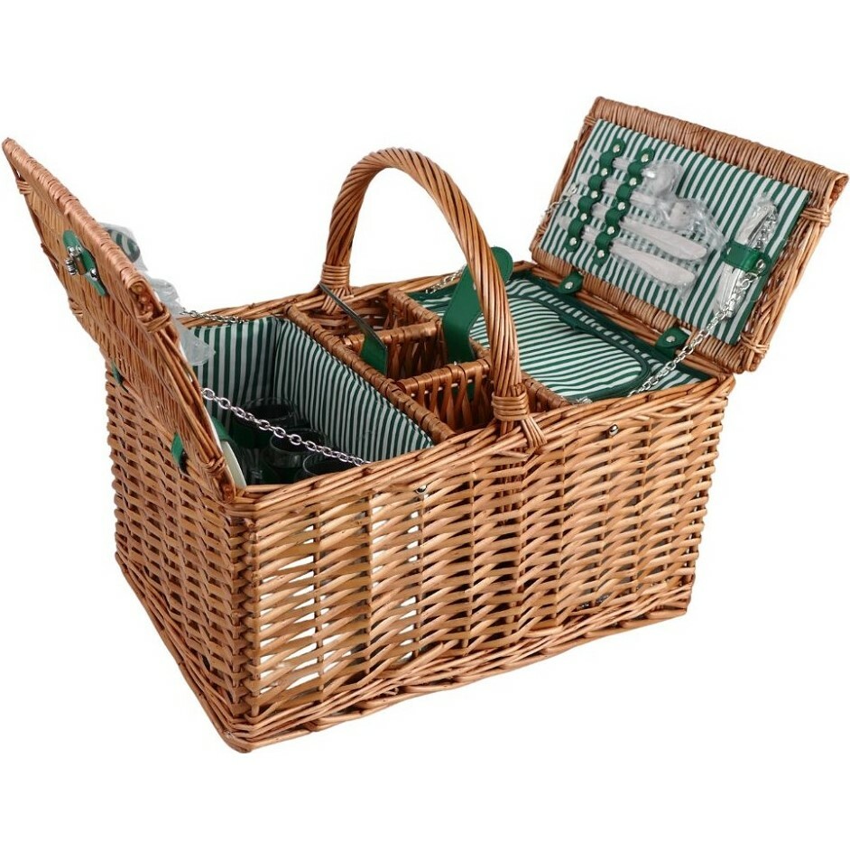 Arôme Piknikový koš pre 4 osoby Zelené pruhy Arôme Piknikový koš pre 4 osoby Zelené pruhy