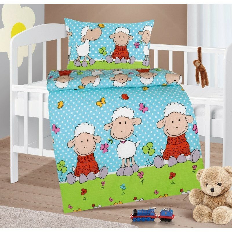 Bellatex Detské krepové obliečky do postieľky Agáta Ovečka modrá Bellatex Detské krepové obliečky do postieľky Agáta Ovečka modrá