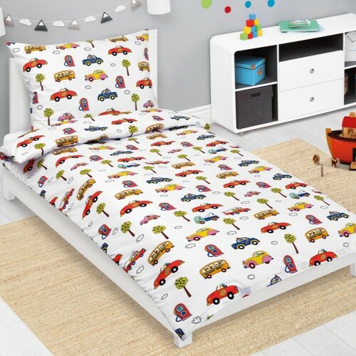 Bellatex Detské bavlnené obliečky Junior Autá biela Bellatex Detské bavlnené obliečky Junior Autá biela