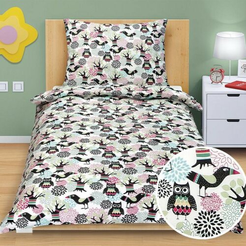 Bellatex Detské bavlnené obliečky Junior Sova a vtáčik Bellatex Detské bavlnené obliečky Junior Sova a vtáčik