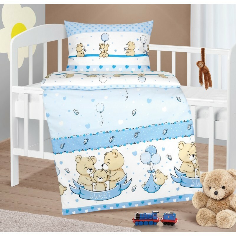 Bellatex Detské bavlnené obliečky do postieľky Agáta Medveď modrá Bellatex Detské bavlnené obliečky do postieľky Agáta Medveď modrá
