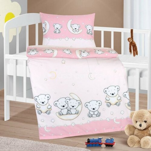 Bellatex Detské bavlnené obliečky do postieľky Agáta Medvedík ružová Bellatex Detské bavlnené obliečky do postieľky Agáta Medvedík ružová
