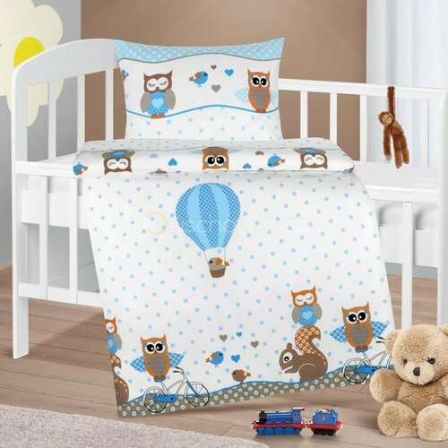 Bellatex Detské bavlnené obliečky do postieľky Agáta Sovička modrá Bellatex Detské bavlnené obliečky do postieľky Agáta Sovička modrá