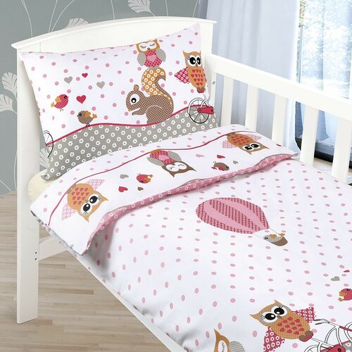 Bellatex Detské bavlnené obliečky do postieľky Beáta Sovička ružová Bellatex Detské bavlnené obliečky do postieľky Beáta Sovička ružová