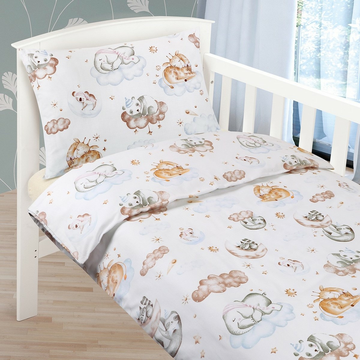 Bellatex Detské bavlnené obliečky do postieľky Beáta Zvieratká na obláčiku Bellatex Detské bavlnené obliečky do postieľky Beáta Zvieratká na obláčiku