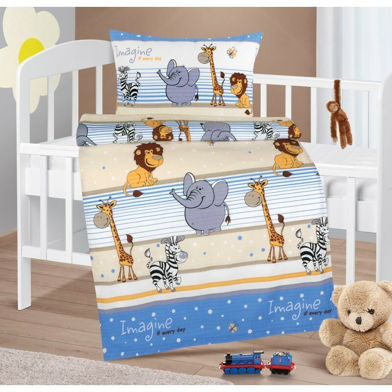 Bellatex Detské krepové obliečky do postieľky Agáta Safari modrá Bellatex Detské krepové obliečky do postieľky Agáta Safari modrá