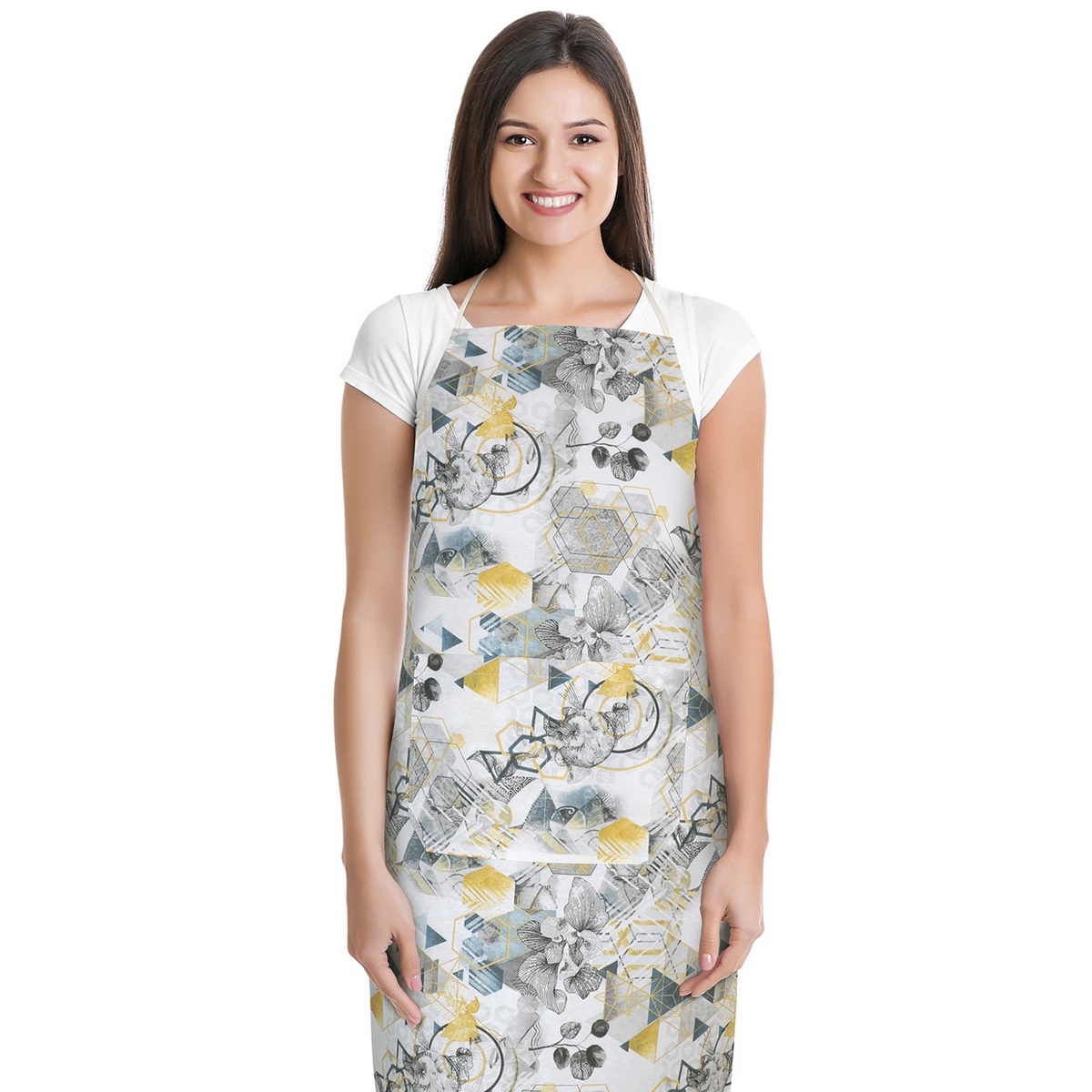 Bellatex Kuchynská zástera EMA Trojuholníky sivá Bellatex Kuchynská zástera EMA Trojuholníky sivá