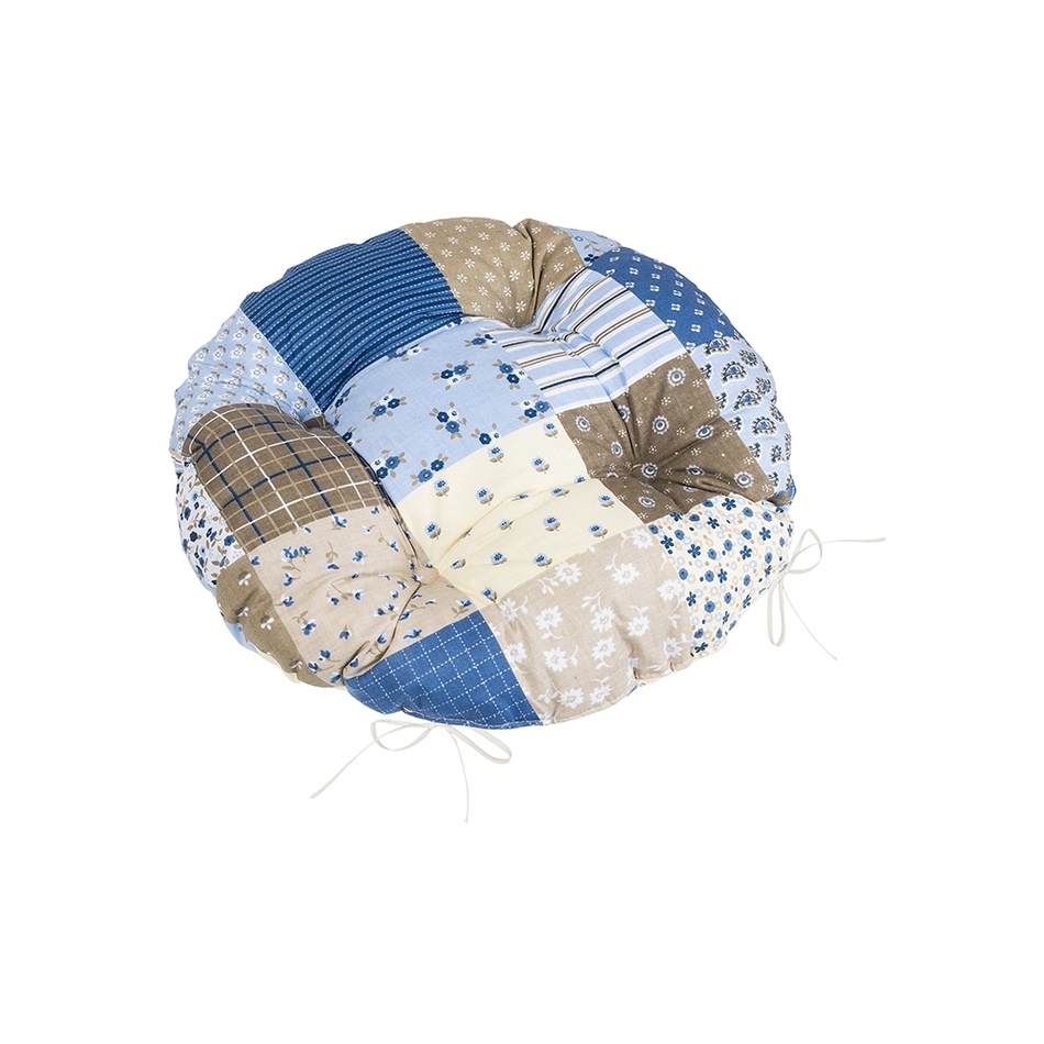 Bellatex Sedák Adela prešívaný okrúhly Patchwork modrá