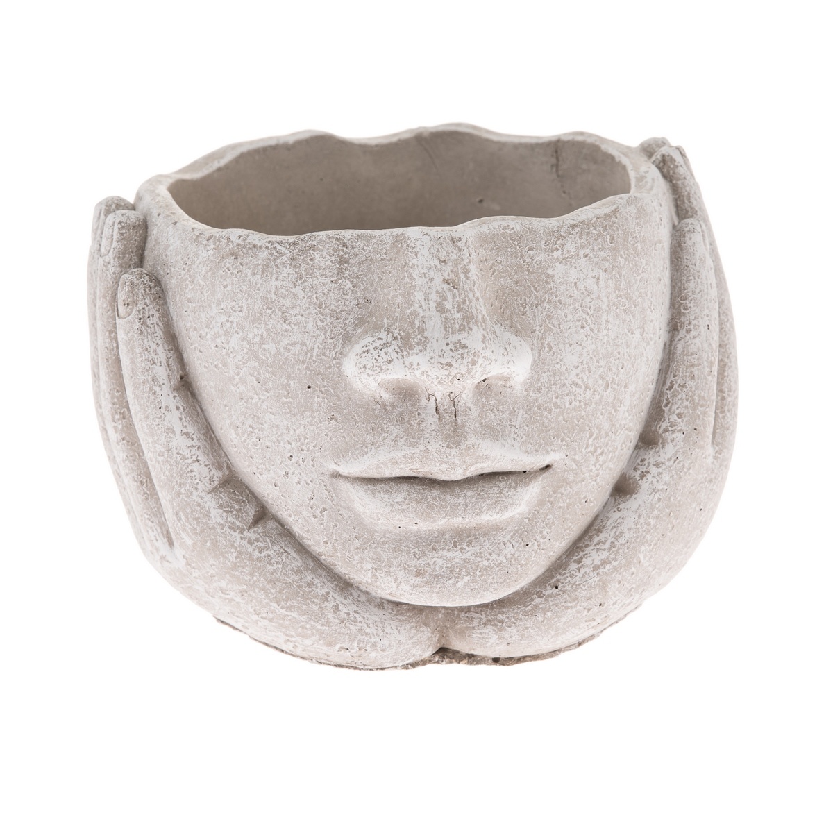 Betónový obal na kvetináč Hlava v dlaniach sivá