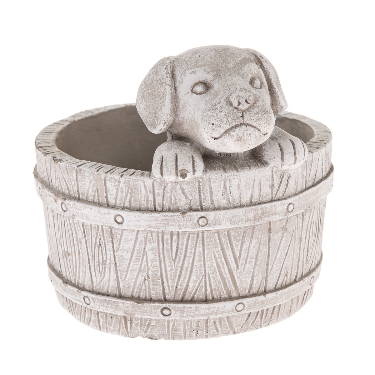 Betónový obal na kvetináč Pes v sude svetlo hnedý
